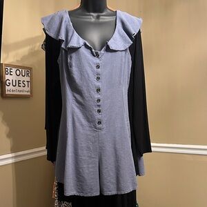 Umgee Chic Ruffle Collar Blue Top